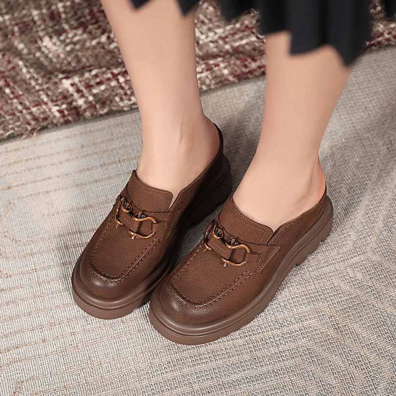 Giày lười nữ mũi vuông đế bệt phong cách casual — Đen, Cà phê