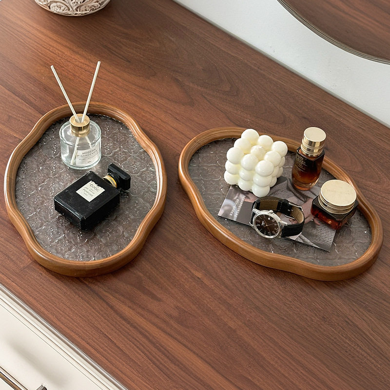 Tea Tray Desktop High-End Oval Begonia Glass Wine Glass Tea Water Play Fruit Tea Set Tray Chinese Snack Tray