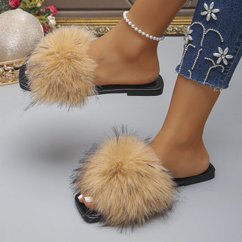 2025 New Fashion Versatile Flat Fairy Plush Slip-On Trendy Women's Indoor and Outdoor All-Season Slippers