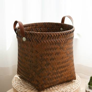 Source Factory Small Round Barrel American Style Light Luxury Dirty Clothes Barrel Clothes Storage Basket Sundries Storage Woven Basket Dirty Clothes Basket
