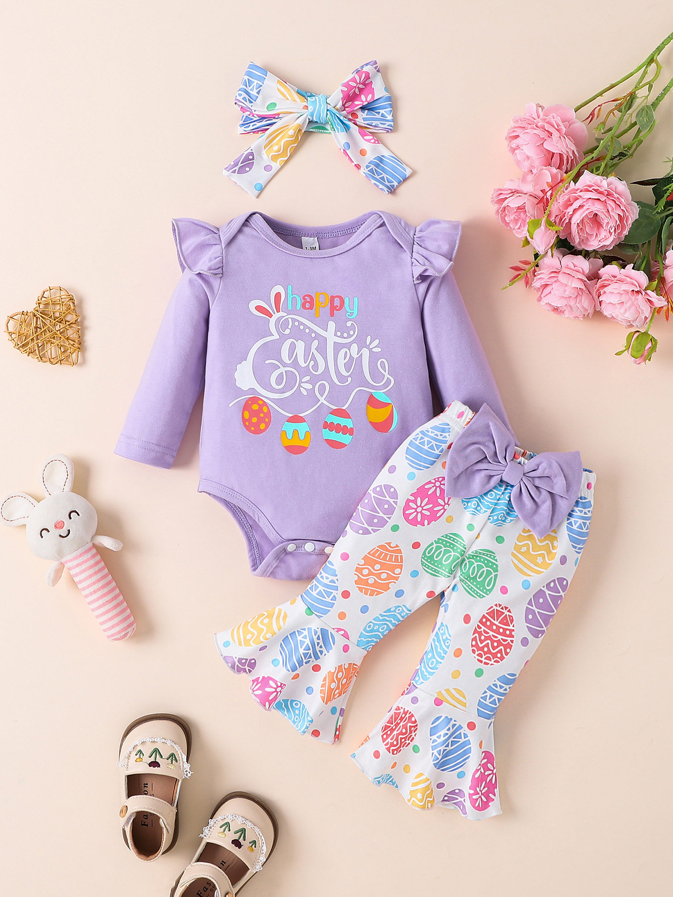 baby girl spring and autumn style letter love printed long-sleeved robe and flared trousers