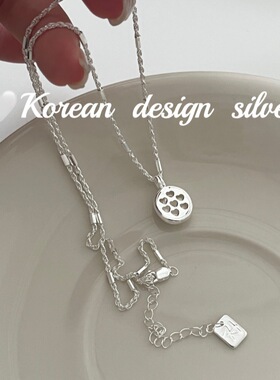 春夏新款韩版ins风银饰 S925纯银椭圆拉丝一字拼接麻花项链级感