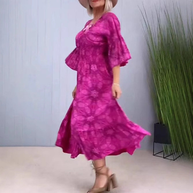 Elegant Floral Print V Neck Dress Summer Style Womens Fashion Perfect for Casual Outings Wholesale Available