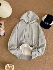 Al* Loose-Fitting Hooded Sweatshirt, Solid Color, High-Quality, Fleece-Lined, Drawstring Front Pocket, Unisex Sports Sweatshirt