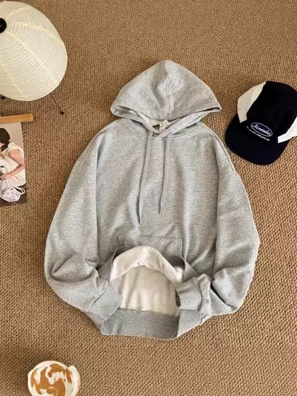 Al* Loose-Fitting Hooded Sweatshirt, Solid Color, High-Quality, Fleece-Lined, Drawstring Front Pocket, Unisex Sports Sweatshirt