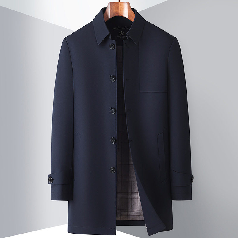 Áo Khoác Gió Nam Dáng Dài Vừa Cổ Bẻ Kiểu Áo Vest Không Nhăn Màu Xanh Navy, Xám