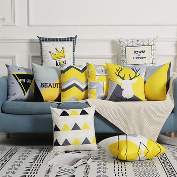 Amazon Pillow Cushion Cover Black and White Yellow Stripe Geometric Plaid Living Room Sofa Printed Bedside Pillow Cover