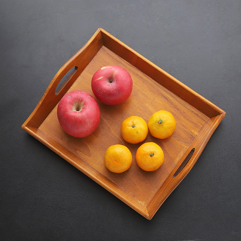 Zakka Retro Wooden Tray Wooden Restaurant Serving Tray Restaurant Food Fruit Tray Portable Storage Tray