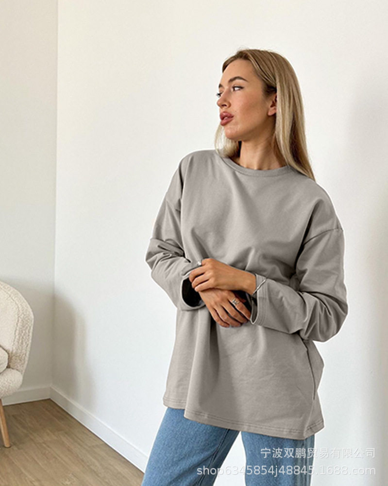 Womens Long Sleeve T Shirt Solid Color Loose Fit Casual Style 100 Cotton Spring Fall Wear Wholesale Available