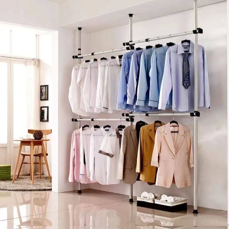 Floor-To-Ceiling Clothes Drying Rack, Easy to Store, Does Not Take up Space, Household Floor-Standing Bedroom, Punched Telescopic Balcony Clothes Hanging