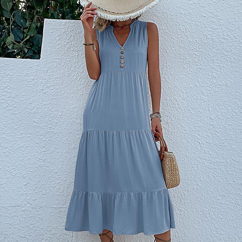 Summer Casual Sleeveless Dress Loose Fit Solid Color Comfortable Fabric Perfect for Everyday Wear Wholesale