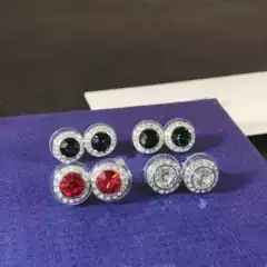 Shijia 1:1 fresh shiny single diamond round Swarovski Element stud earrings simple single diamond crystal stud earrings for free