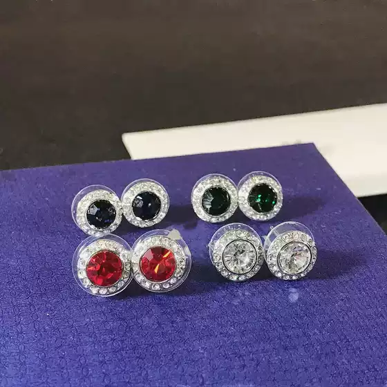 Shijia 1:1 fresh shiny single diamond round Swarovski Element stud earrings simple single diamond crystal stud earrings for free