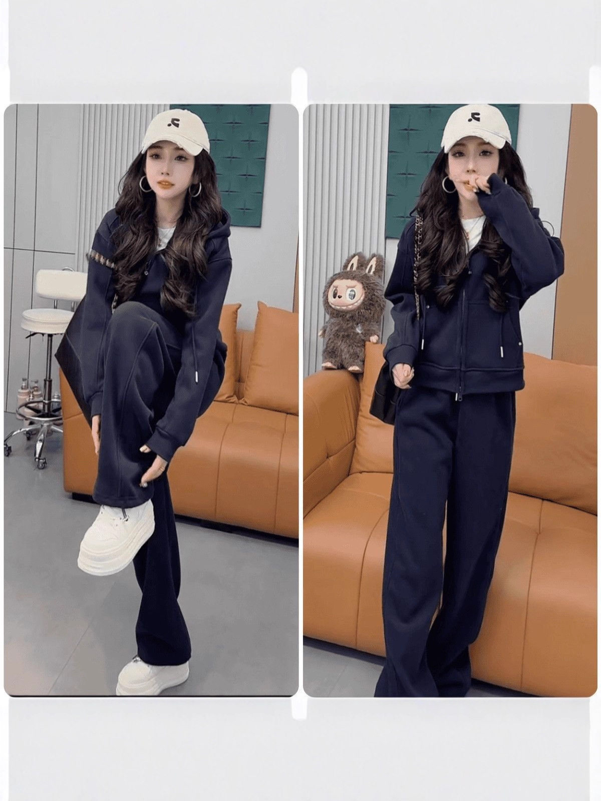European Popular Style 2025 Winter New Style Lazy Style Fleece-Lined Thickeneding Slimming Look Sports Fashionable Casual Two-Piece Set