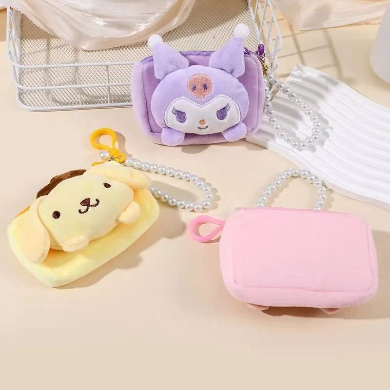 Cartoon Coin Purse Cute Korean Style Pearl Lanyard Small Wallet Ins Mini Doll Square Wallet