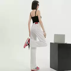 Narrow Wide-Leg White Jeans for Women 2024 New Spring and Autumn High-Waisted Petite Loose Straight Pants Slimming