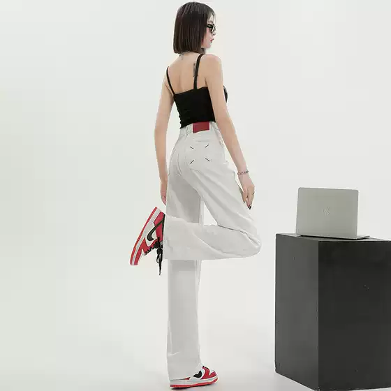 Narrow Wide-Leg White Jeans for Women 2024 New Spring and Autumn High-Waisted Petite Loose Straight Pants Slimming