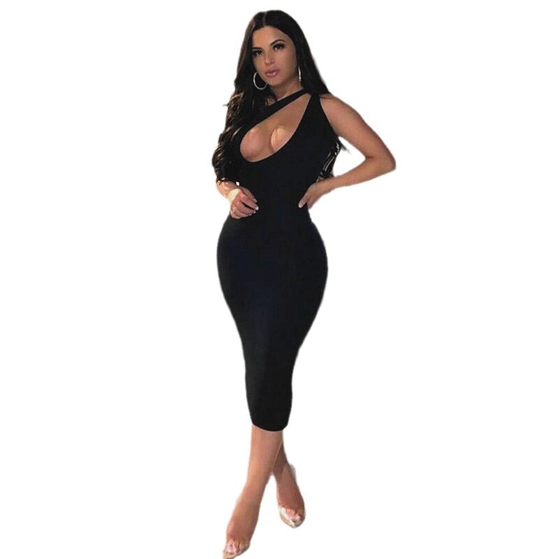 Sexy Hollow Out Bodycon Dress Asymmetrical Neckline Sleeveless Slim Fit Perfect for Parties and Night Out Wholesale