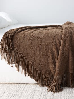 American Retro Knitted Bed Tail Towel Bed Flag Blanket Sofa Casual Decorative Cover Blanket Long Nordic Simple Brown
