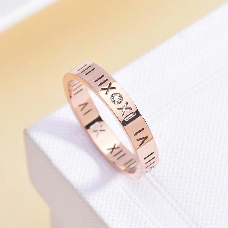 Cross-border Explosions Titanium Steel Roman Numerals Diamond Ring No Falling Personality Ring for Men and Women Couple Ring