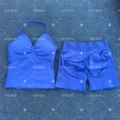 Deep sea blue v-neck vest shorts suit