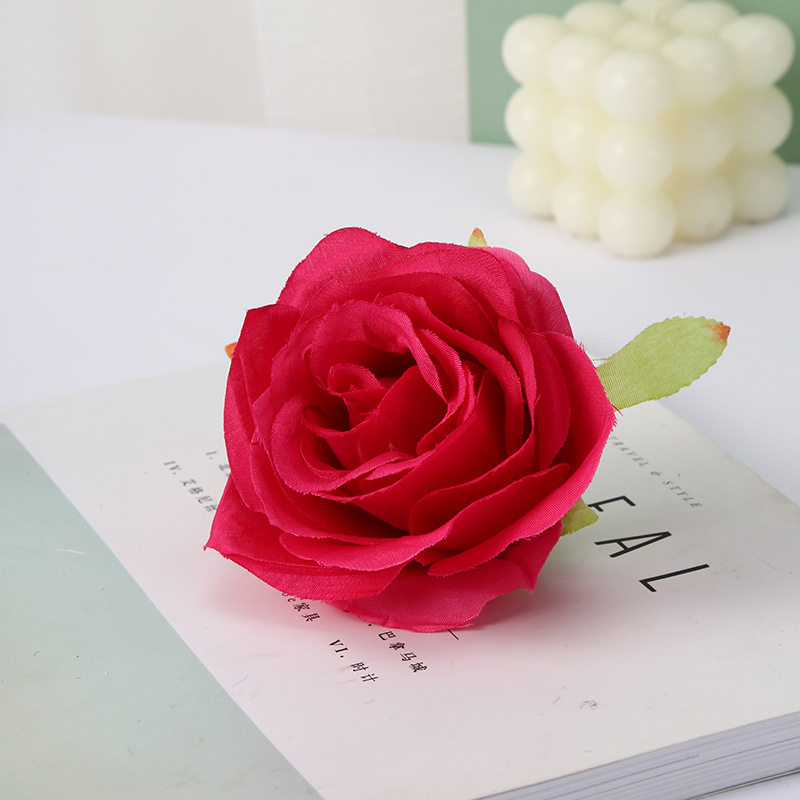 仿真玫瑰花头DIY假花绢花婚庆婚礼花材胸花发饰装饰花玫瑰花批发