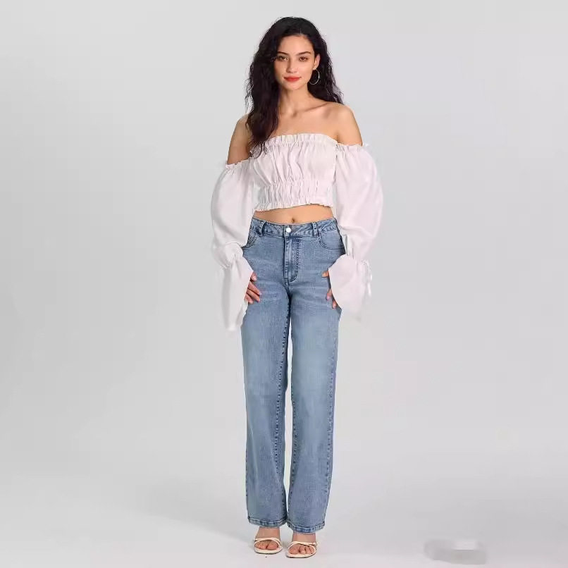High Waisted Straight Leg Jeans for Women Stretch Denim Casual Style Trendy Fashion Wholesale Available