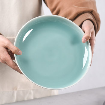 Ceramic Tableware Celadon Dinner Plate Dish Set Chinese Household Round 7-inch Plate Vinegar Plate Hotel Soup Plate 8-inch Plate