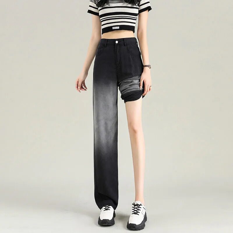 High Waisted Wide Leg Jeans for Women Plus Size Spring Korean Style Flattering Fit Floor Length Wholesale