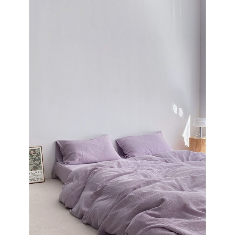 Simple Style Purple Washed Cotton Four-Piece Quilt Cover Bedding Dormitory Three-Piece Set