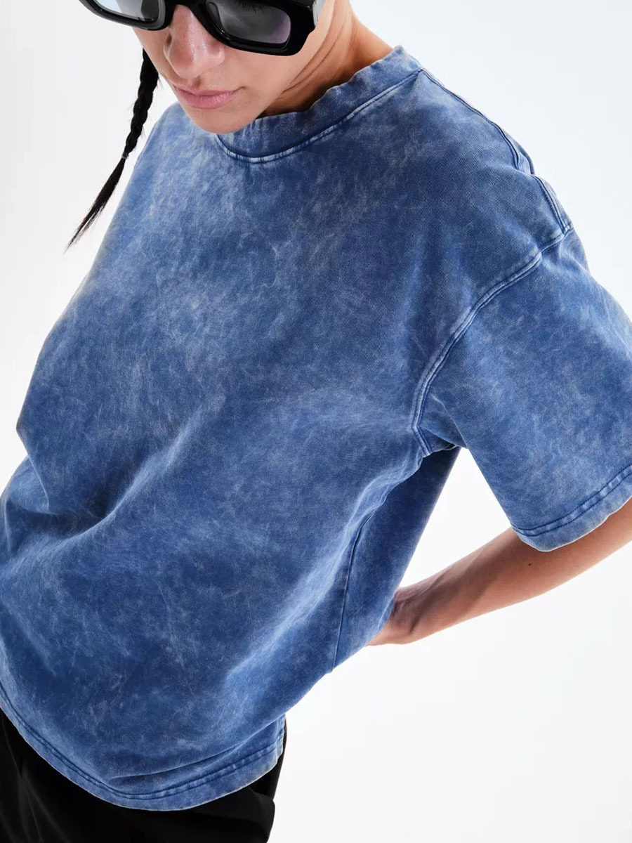 Womens Vintage Wash Dyed T Shirt Solid Color Short Sleeve 100 Cotton Spring Summer Casual Wear Wholesale Available