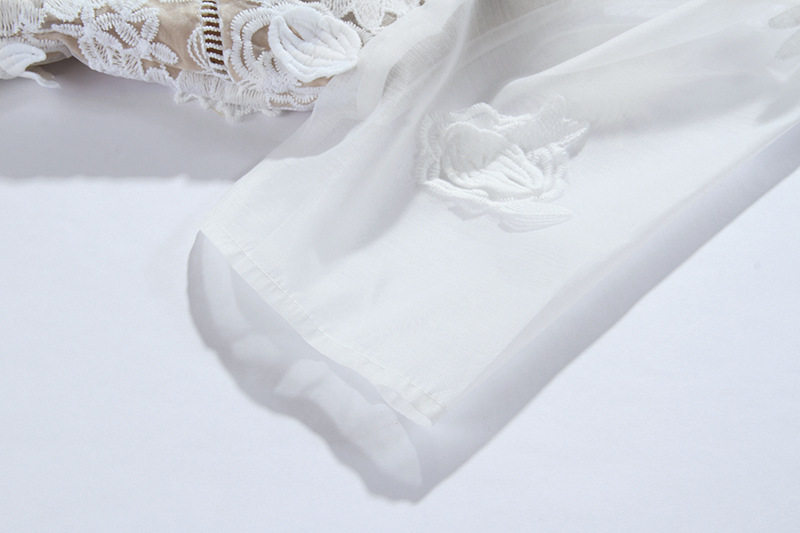 Đầm trắng nữ Việt Nam phong cách Pháp mềm mại chất liệu organza phối ren — Trắng chi tiết 9