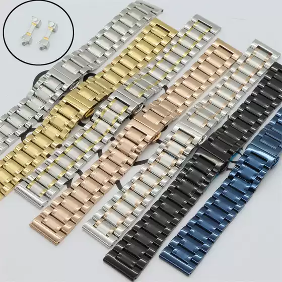 Stainless Steel Watch Strap Famous Craftsman Series Solid Steel Watch Strap Double Press Butterfly Buckle Men's and Women's Fashion Steel Strap Bracelet Strap