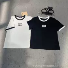Mm26 Spring and Summer New Style Color-Blocked Round Neck Loose Casual Short-Sleeved T-Shirt