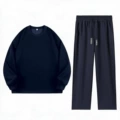 Navy blue round neck + straight pants suit (silver label)