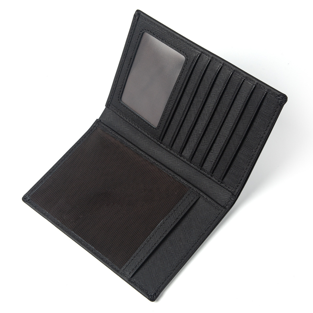Ví passport da thật phong cách cổ điển nhiều khe thẻ chống trộm RFID kèm ngăn đựng tiền lẻ — Đen (da Nappa), Màu đen (mẫu chữ thập), Nâu đậm (da ngựa điên)
