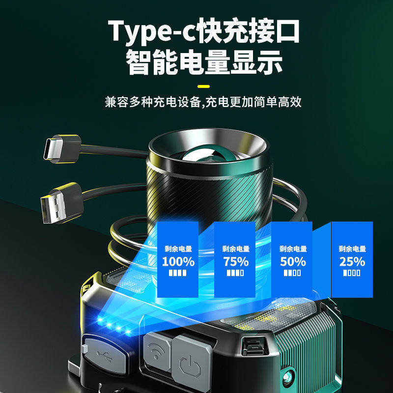 Hengnuo new LED induction headlight strong light corner charging outdoor night fishing long shot flashlight super bright head wear