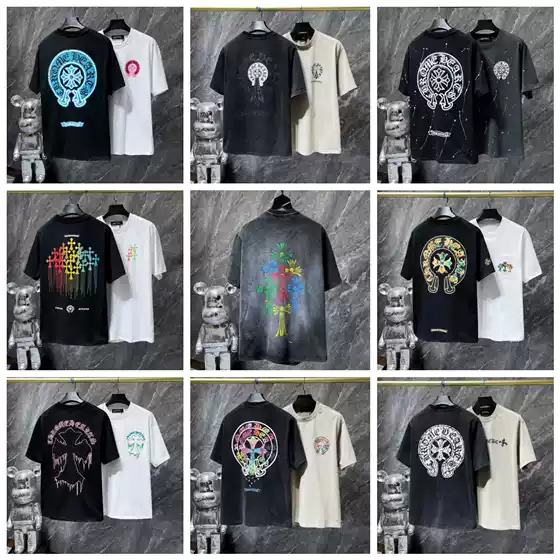 24 Cross-Border Authentic Chrome Hearts High-Quality Horseshoe Sanskrit Round-Neck T-Shirt Short-Sleeve Versatile