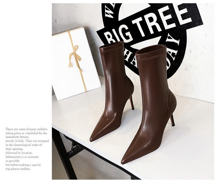 Boot nữ cổ thấp mũi nhọn gót nhọn cao 7.5cm phong cách thanh lịch — Màu đen lót một lớp, Màu đen lót nhung, Màu Kaki lót nhung, Màu Kaki một lớp lót trong