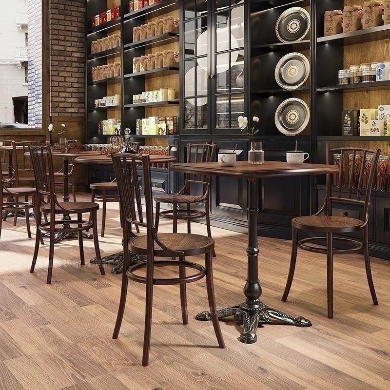 美式复古实木方形桌椅组合咖啡厅奶茶店甜品店西餐厅清吧商用桌子