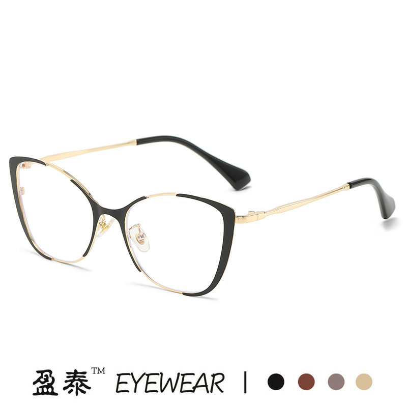 Anti-blue light cat eye retro glasses frame 2023 new plain glasses European and American metal paint fashion cross-border glasses frame