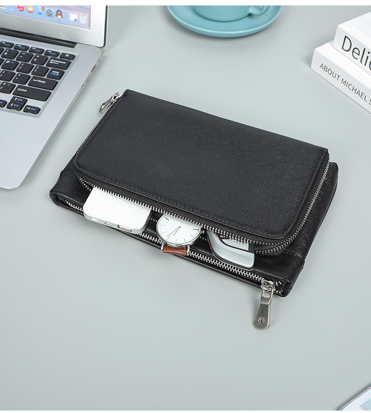 Túi clutch nam da bò thật cao cấp cầm tay công sở — đen