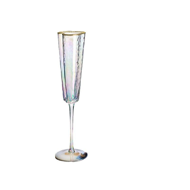 Trendy Hammered Heart Champagne Glasses Couple Style Colorful Gold-Trimmed Peach Heart Wine Glasses Cross-Border Popular Highball Glasses Wholesale