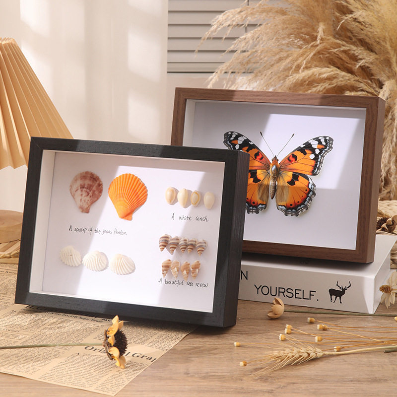 Customizable Hollow Stereo Photo Frame Density Board Solid Wood Butterfly Specimen Wooden Frame Table Homemade DIY Handmade Ornaments