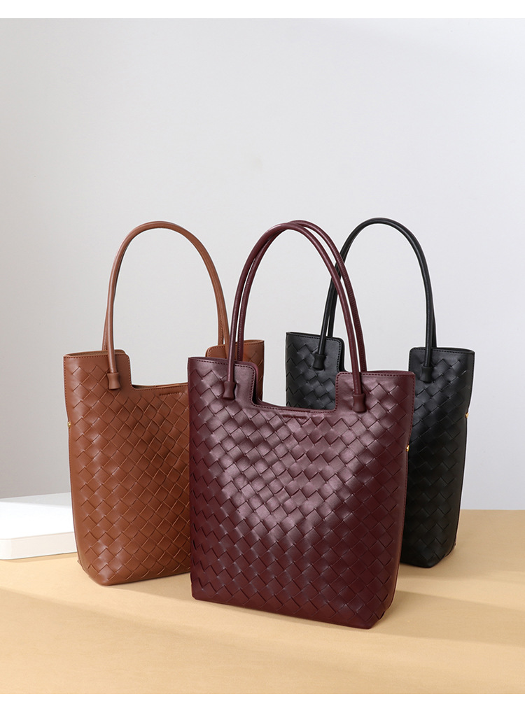 Túi tote nữ da PU đan phối khóa kéo dáng đứng — B2307 # nâu đậm, B2307. # màu cát