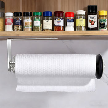 Stainless Steel Wall-Mounted Retractable Paper Towel Holder, No-Drill Household Kitchen Cling Film Roll Paper Rack, Storage and Organization Tool