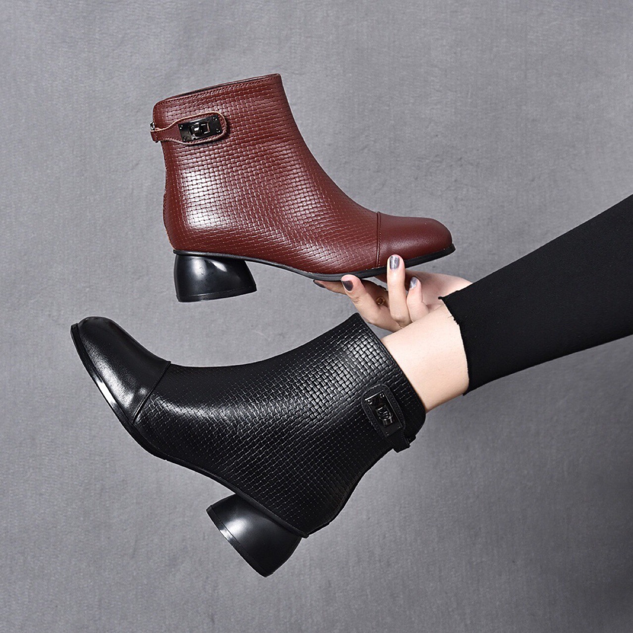 Mã D3744 Giá 1460K: Boot Cổ Thấp Nữ Torehu Big Size Ngoại Cỡ Mũi Tròn Gót Vuông Hàng Mùa Xuân Thu Đông Giày Dép Nữ Chất Liệu Da Bò G04 Sản Phẩm Mới, (Miễn Phí Vận Chuyển Toàn Quốc).