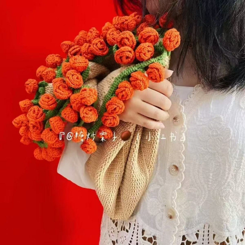 Handmade Wool Bouquet Blanket Material Package Crocheted Lily of the Valley Rose Blanket Turned into Bouquet Creative Gift Drop Shipping