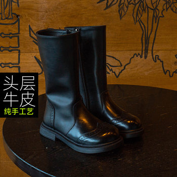 Girls' Knight Boots 2024 Autumn and Winter Baby Girl fleece-lined Warm Cotton Boots Simple Retro Martin Boots Long Boots