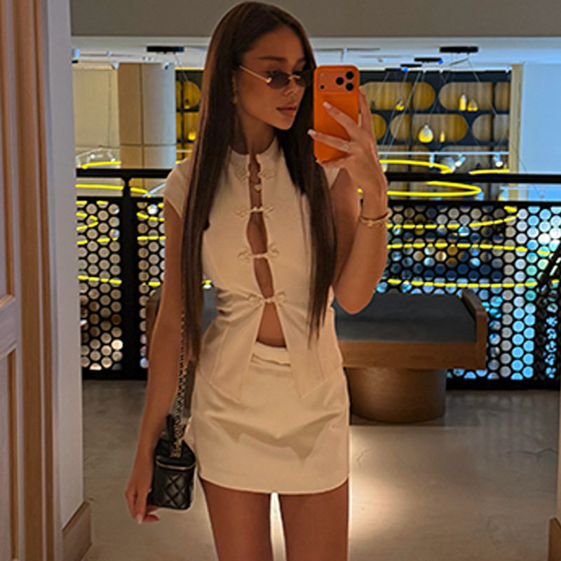 Stylish Womens Top Chinese Style Slim Fit Solid Color Hollow Out Design Versatile for Casual or Formal Occasions